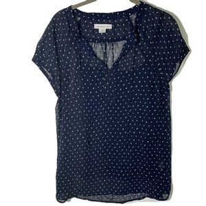 Liz Claiborne Navy & White Dot Short Sleeve Blouse